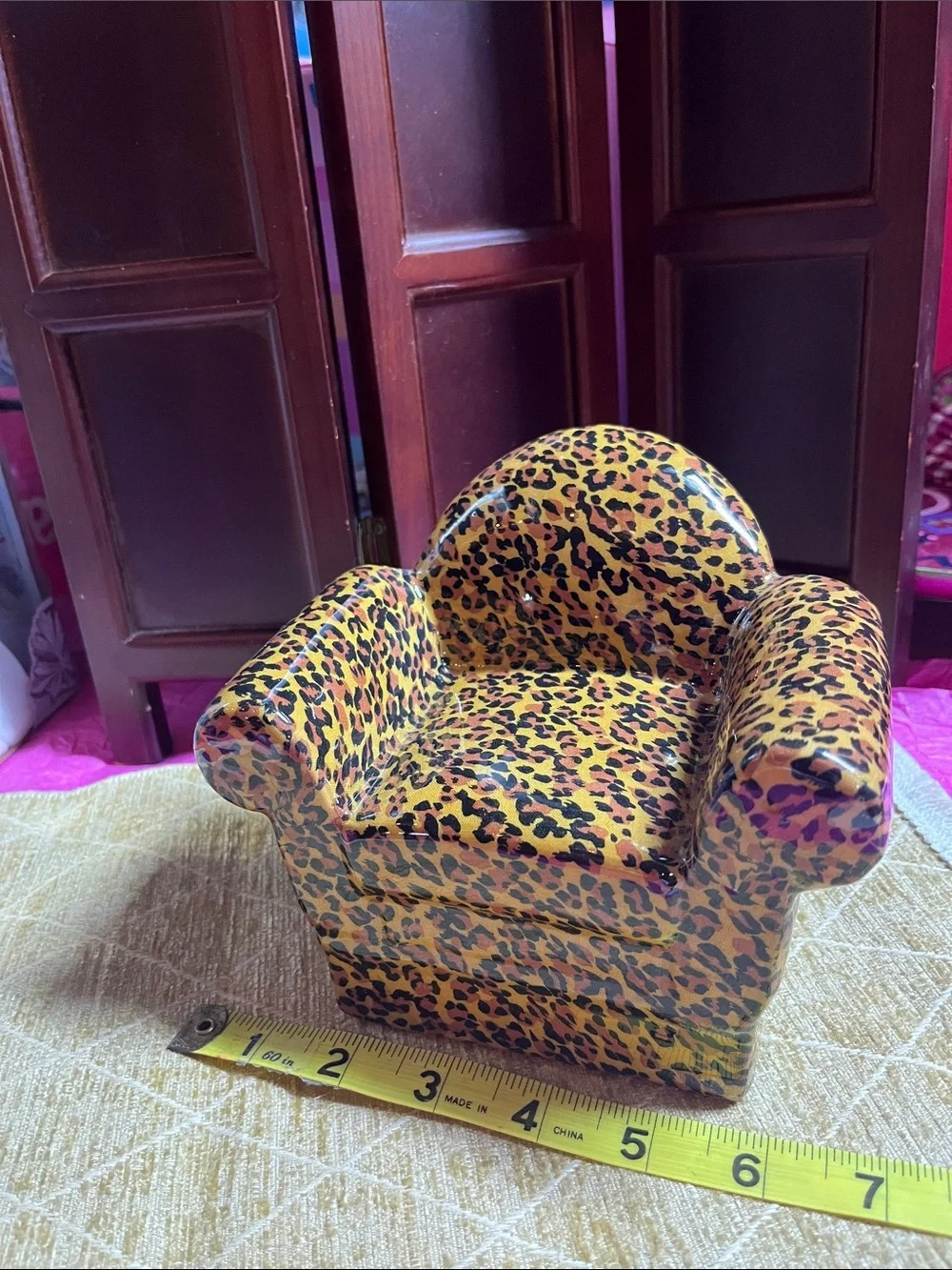 Vintage Leopard Print Miniature Porcelain Novelty Chair Figurine by TST